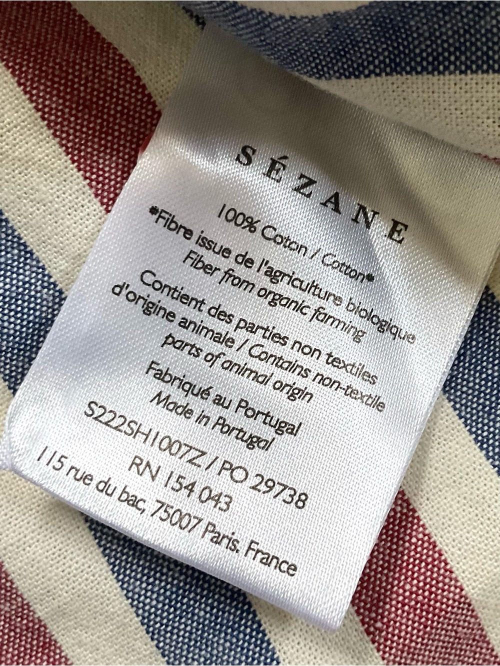 Sézane Max Shirt 36 Blue Ecru Burgundy Stripe Organic Cotton - Picture 6 of 12
